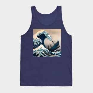 Kanagawa Wave Cargo Ship - The Great Wave Off Kanagawa Meme Tank Top